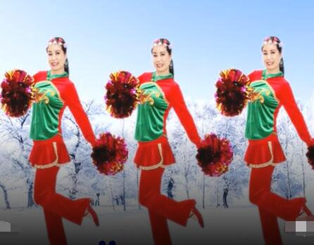 雪妹舞翩翩广场舞《欢乐中国年》恭贺新年花球舞 背面演示及分解教学